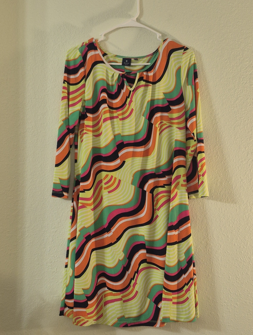 Kaari Blue Multicolor Retro Wave Knee-Length Dress